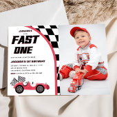 Fast One Red Race Car Birthday Party Foto Einladung