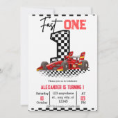  Fast One Speed Red Race 1st Birthday Boy Einladung (Vorderseite)