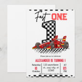  Fast One Speed Red Race 1st Birthday Boy Einladung (Vorne/Hinten)