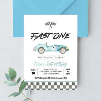 Fast One Vintag Race Car 1. Geburtstag Einladung