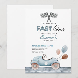 Fast One Watercolor Car und Balos zum ersten Gebur Einladung