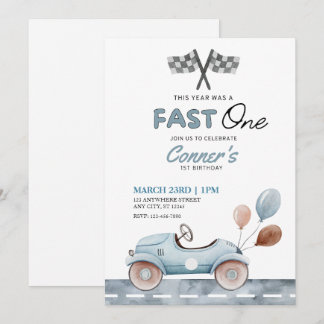 Fast One Watercolor Car und Balos zum ersten Gebur Einladung