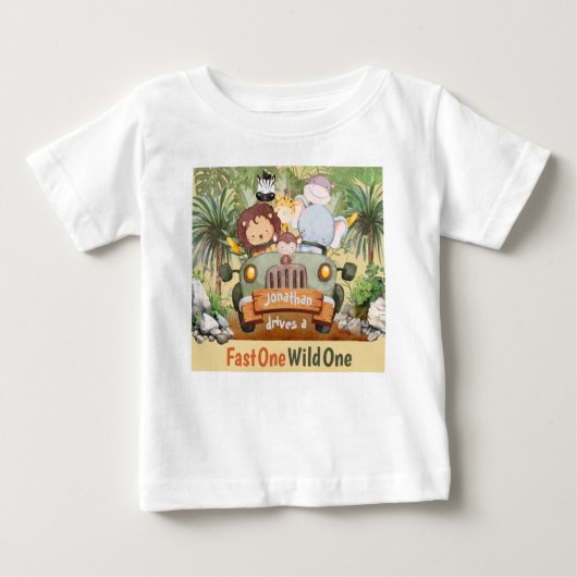 Fast One Wild One Safari Animals Auto 1. Geburtsta Baby T-shirt (Vorderseite)