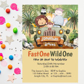 Fast One Wild One Safari Animals Auto 1. Geburtsta Einladung