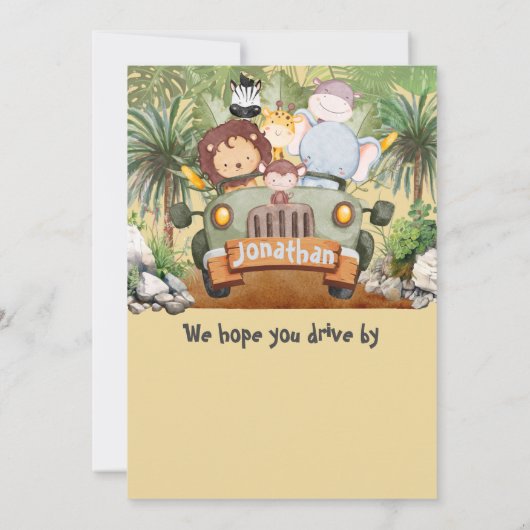 Fast One Wild One Safari Animals Auto 1. Geburtsta Einladung (Rückseite)