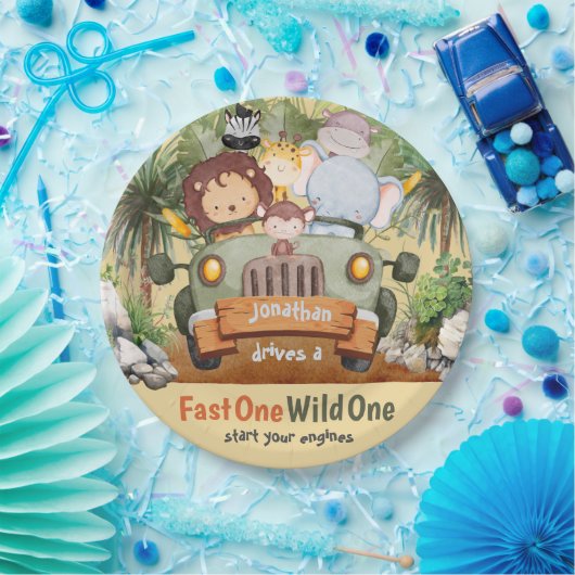 Fast One Wild One Safari Animals Auto 1. Geburtsta Pappteller (Party)