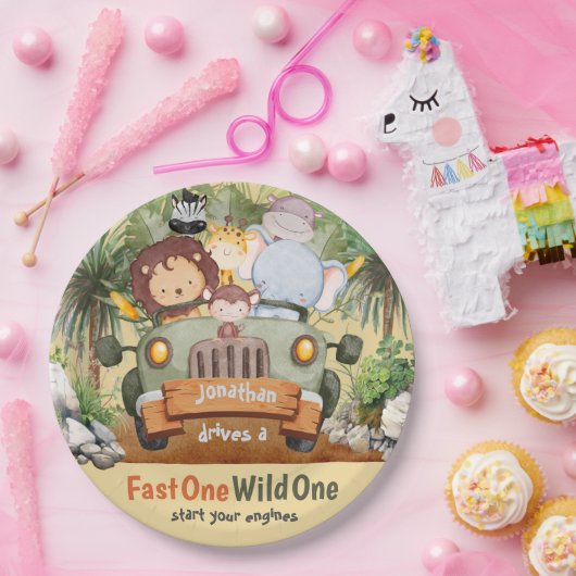 Fast One Wild One Safari Animals Auto 1. Geburtsta Pappteller (Party)