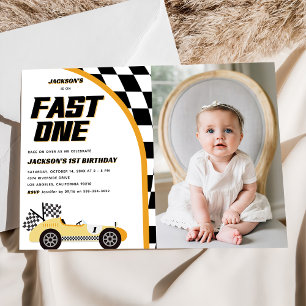 Fast One Yellow Race Car Geburtstagsparty Einladung