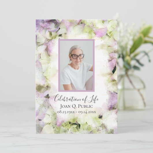 Fast Pink Hydrangea Blume Beerdigung Service Programm (Stehend Vorderseite)