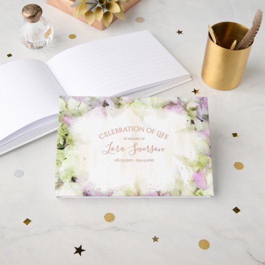 Fast Pink Hydrangea Blume Feier des Lebens Gästebuch (Vorderseite Offen)