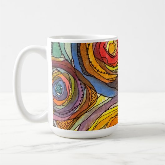 Fast Regenbogen-Wasserfarbenkreise mit schwarzen M Kaffeetasse (Links)