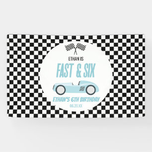 Fast & Six Blue Race Car 6. Geburtstagsparty Banner