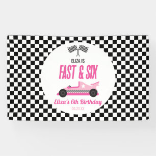 Fast & Six Pink Race Car 6. Geburtstagsparty Banner
