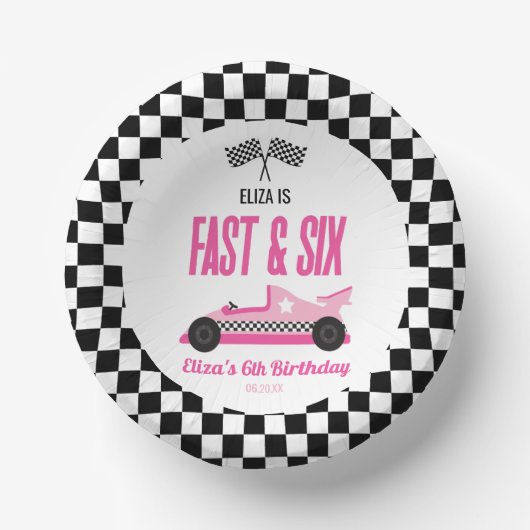 Fast & Six Pink Race Car 6. Geburtstagsparty Pappteller (Vorderseite)