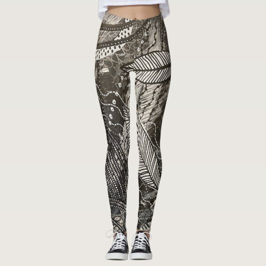 Fast überall 2 Schwarz-Weiß-Acrylmalerei Leggings (Vorderseite)