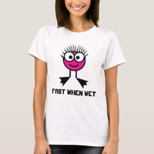 Fasten Sie, wenn naß - rosa Schwimmen-Charakter T-Shirt