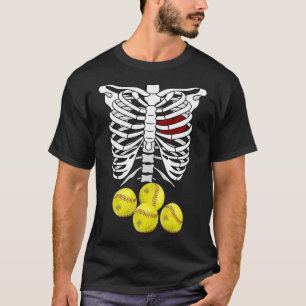 Fastpech Player Girls Red Softball Stitches Skele T-Shirt