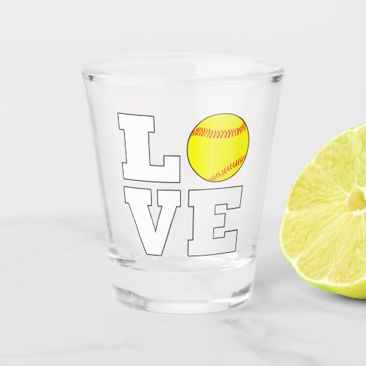 Fastpech Softball LIEBE Fun Player oder Coach Part Schnapsglas (Vorderseite)