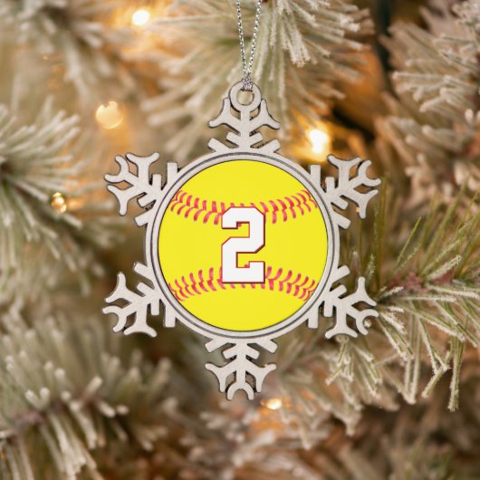 Fastpech Softball Player Custom Jersey Nummer Schneeflocken Zinn-Ornament (Baum)