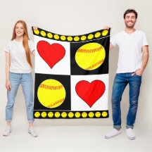 Fastpey Player Softballs & Hearts Fleece Blanket