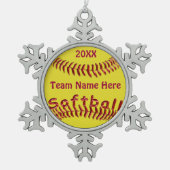 Fastpitch Softball verziert TEAM-NAMEN und JAHR Schneeflocken Zinn-Ornament (Vorderseite)