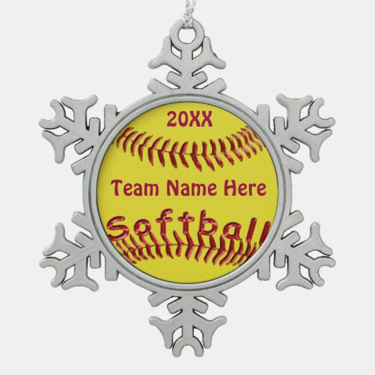 Fastpitch Softball verziert TEAM-NAMEN und JAHR Schneeflocken Zinn-Ornament (Vorderseite)