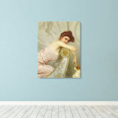 Faszinierend schöne Frau, die ihren Welpen-Hund er Leinwanddruck (Insitu (Holzboden))