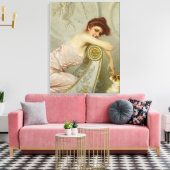 Faszinierend schöne Frau, die ihren Welpen-Hund er Leinwanddruck (Insitu (Wohnzimmer))