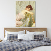 Faszinierend schöne Frau, die ihren Welpen-Hund er Leinwanddruck (Insitu (Schlafzimmer))