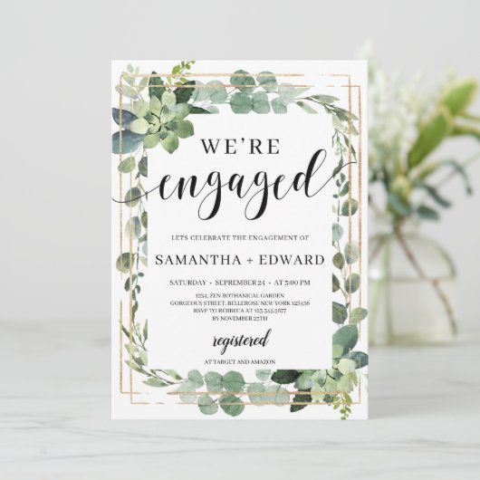 Faszinierende boho sukkulente Verlobung Einladung (Stehend Vorderseite)