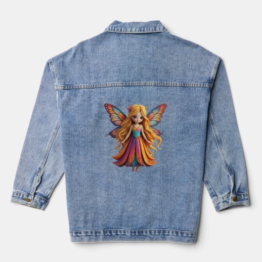 Faszinierende Fantasiewelt mit farbenfrohen Flügel Jeansjacke (Rückseite)