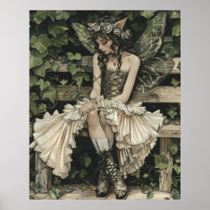 Faszinierende Fee auf dem Poster der Vintagen Holz