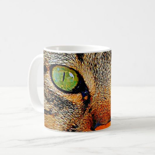 Faszinierende grüne mit Augen Katze Kaffeetasse (Vorderseite Links)