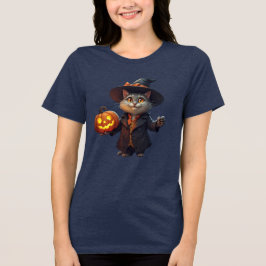 Faszinierende Halloween-Katze mit Jack-o'-Lantern  Tri-Blend Shirt