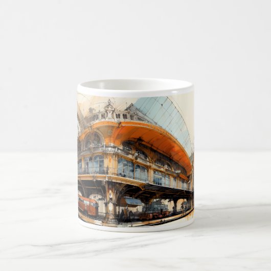 Faszinierende Skizze eines Vintagen Bahnhofs Kaffeetasse (Mittel)