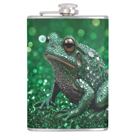 Faszinierender Aufstieg: Der grüne Funkelfrosch Flachmann (Vorderseite)