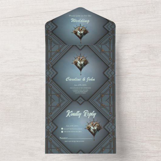 Faszinierendes Dampfherz All In One Einladung (Innen Boden)