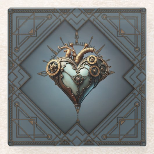 Faszinierendes Dampfherz Glasuntersetzer (Vorderseite)