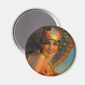 Faszinierendes Flapper Girl mit Parasol & Cloche Magnet (Vorderseite/Rückseite)