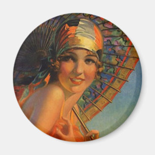 Faszinierendes Flapper Girl mit Parasol & Cloche Magnet