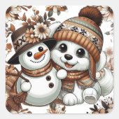 Faszinierendes Winter-Wunderland: Adorable Hunde Quadratischer Aufkleber (Vorderseite)