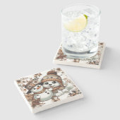 Faszinierendes Winter-Wunderland: Adorable Hunde Steinuntersetzer (Seitenansicht)