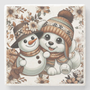 Faszinierendes Winter-Wunderland: Adorable Hunde Steinuntersetzer