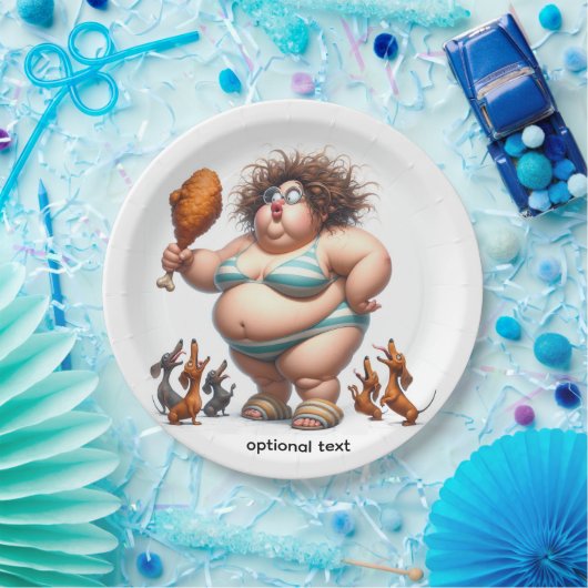 Fat Animated Girl Essen Freund Huhn Pappteller (Party)