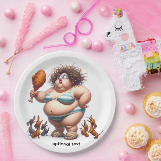 Fat Animated Girl Essen Freund Huhn Pappteller (Party)