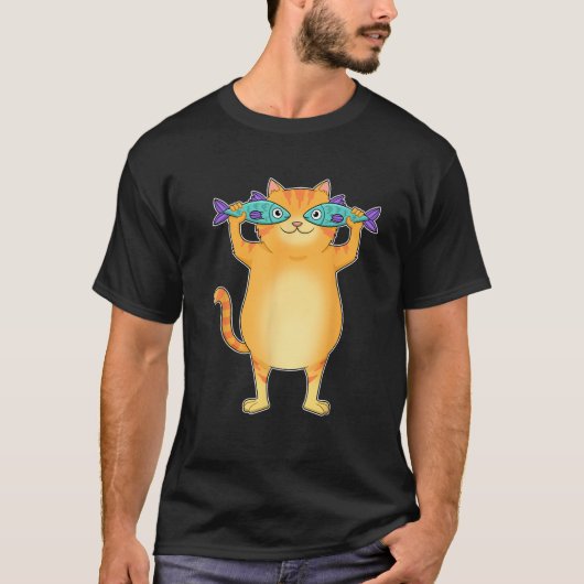 Fat Cat Catching Fish Fishy Eyes Pet Kitty Lovers T-Shirt (Vorderseite)
