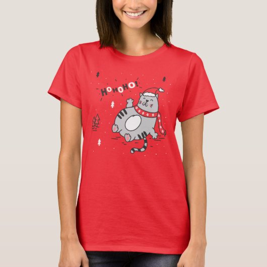 Fat Cat Christmas Illustration T-Shirt (Vorderseite)