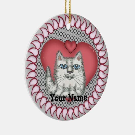Fat Cat Heart Keramik Ornament (Rechts)