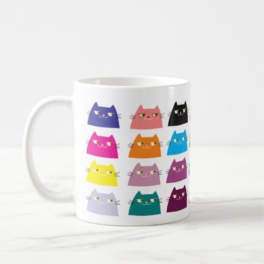 Fat Cat Pattern Cartoon Farbenfroh Funny Vibranig Kaffeetasse (Links)