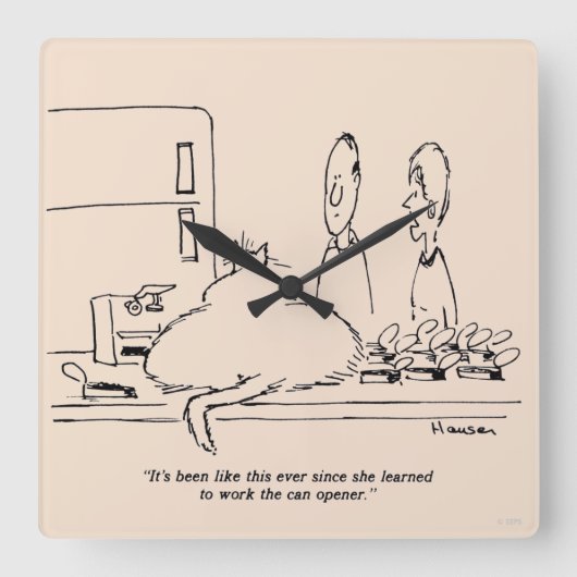 Fat Cat Quadratische Wanduhr (Vorderseite)